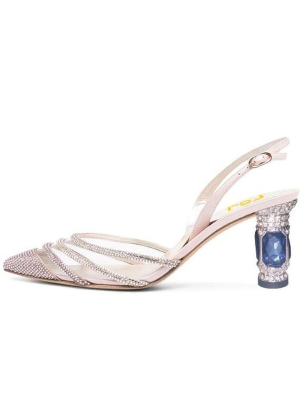 FSJ Women Pointed Toe Slingbacks Chunky Low Heel Rhinestone Sandal Champagne